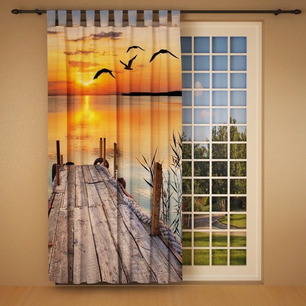 Foto Schlaufenschal Vorhang Gardine "Sonnenuntergang am See"