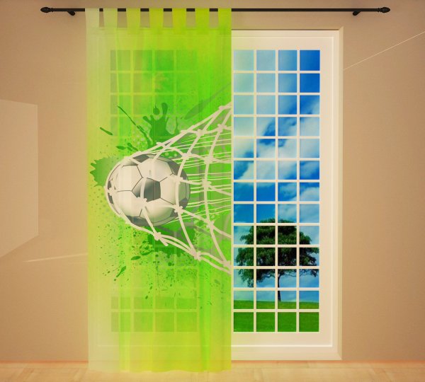 Foto Schlaufenschal Vorhang Gardine 135x245cm, Kinderzimmer "Fußball" grün
