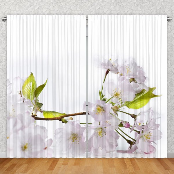 Foto Vorhang Gardine | verdeckte Schlaufe oder Kräuselband | Apfelblüten