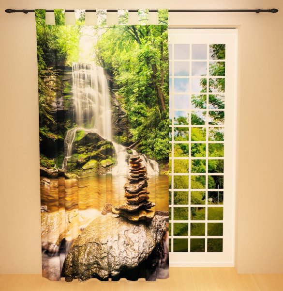 Foto Schlaufenschal Vorhang Gardine "Wasserfall im Wald"
