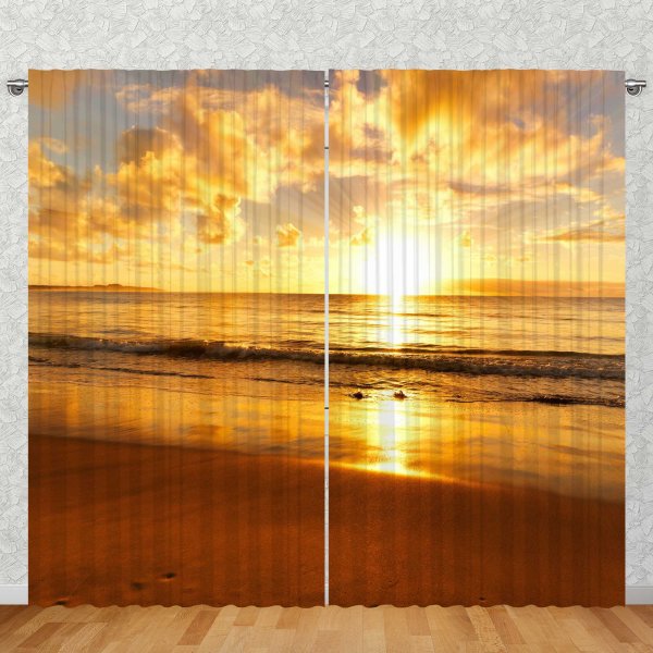 Foto Vorhang Gardine mit verdeckter Schlaufe oder Kräuselband, Strand Sonnenuntergang