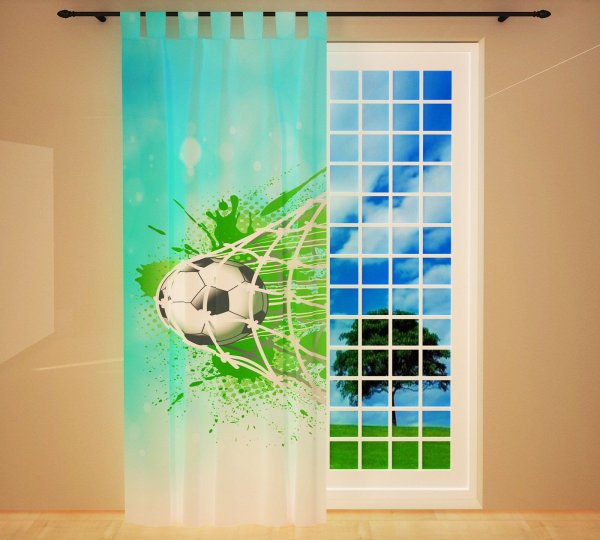Foto Schlaufenschal Vorhang Gardine 135x245cm, Kinderzimmer &quot;Fußball&quot; blau