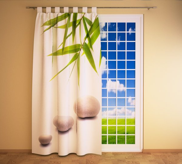 Foto Schlaufenschal Vorhang Gardine "Bambusblätter und Steine"