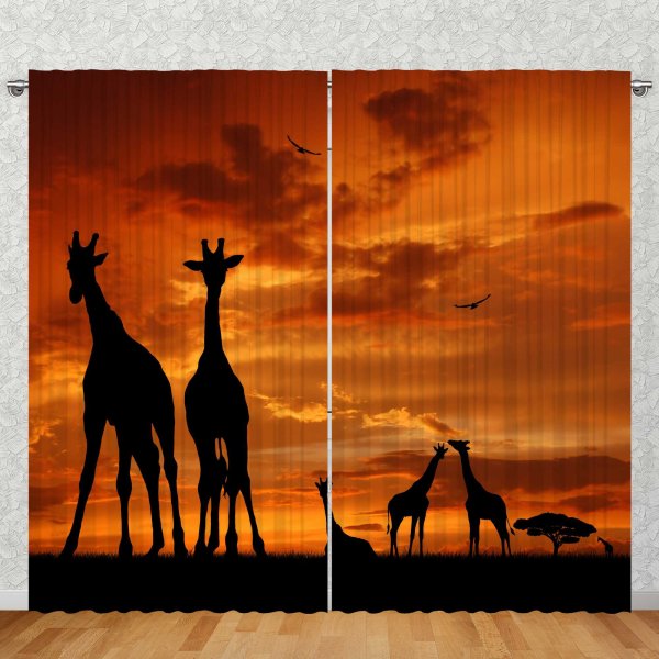 Foto Vorhang Gardine mit verdeckter Schlaufe oder Kräuselband, Afrika Giraffen